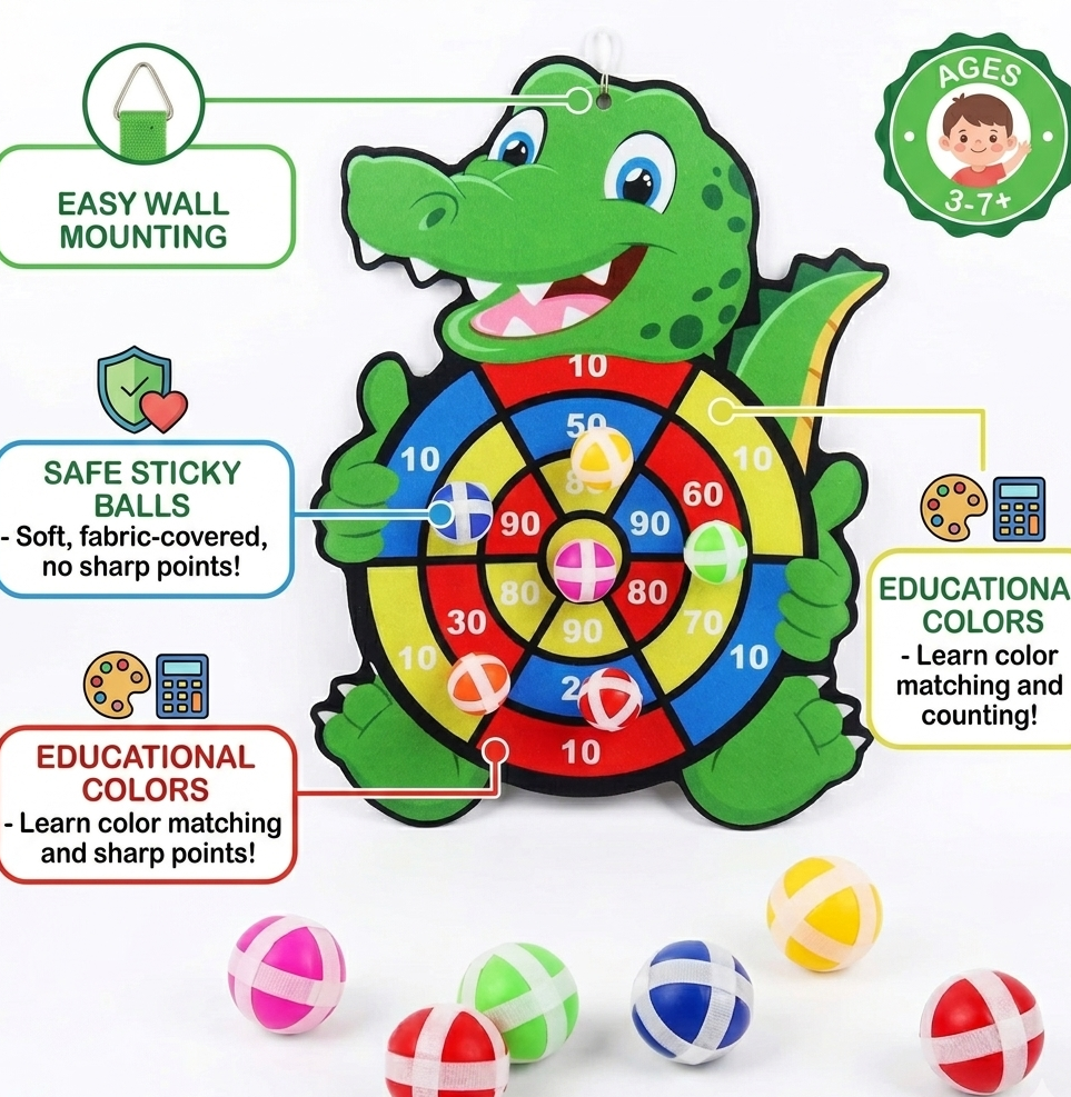 Kids Sticky Ball Dart Board | Educational Toy for Ages 3-7 | TinyGadgets